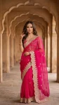 DESIGNER SATIN SILK SEQUENCE WITH JARI DORI EMBROIDERY WITH CUTWORK BORDER SAREE WITH UNSTITCHED BLOUSE WEDDING WEAR WHOLESALE PRICE ETHNIC GARMENT (8)