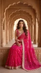 DESIGNER SATIN SILK SEQUENCE WITH JARI DORI EMBROIDERY WITH CUTWORK BORDER SAREE WITH UNSTITCHED BLOUSE WEDDING WEAR WHOLESALE PRICE ETHNIC GARMENT (8)