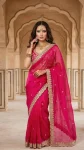 DESIGNER SATIN SILK SEQUENCE WITH JARI DORI EMBROIDERY WITH CUTWORK BORDER SAREE WITH UNSTITCHED BLOUSE WEDDING WEAR WHOLESALE PRICE ETHNIC GARMENT (8)