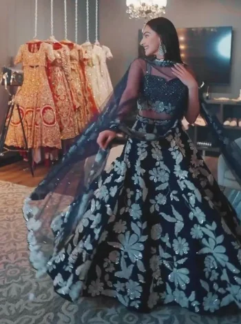 FANCY KASTURI SILK RAINBOW SEQUENCE WORK LEHENGA CHOLI WITH DUPATTA NAVY BLUE