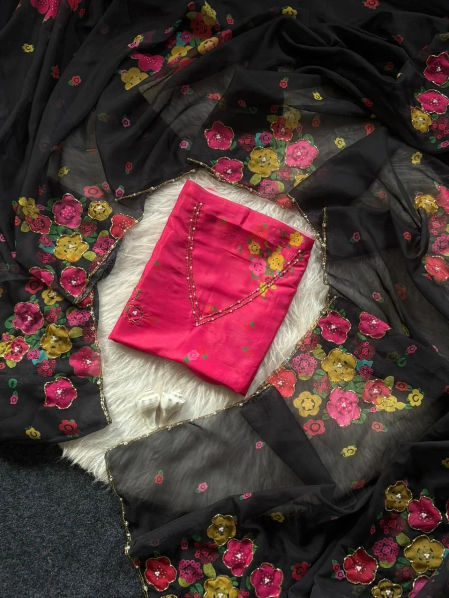 DESIGNER TABBY FLOWER PRINT WITH FLOWER CUT DANA HANDWORK SAREE WITH UNSTITCHED BLOUSE PARTY WEAR WHOLESALE PRICE ETHNIC GARMENT (1)