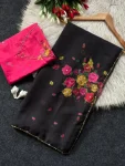 DESIGNER TABBY FLOWER PRINT WITH FLOWER CUT DANA HANDWORK SAREE WITH UNSTITCHED BLOUSE PARTY WEAR WHOLESALE PRICE ETHNIC GARMENT (3)