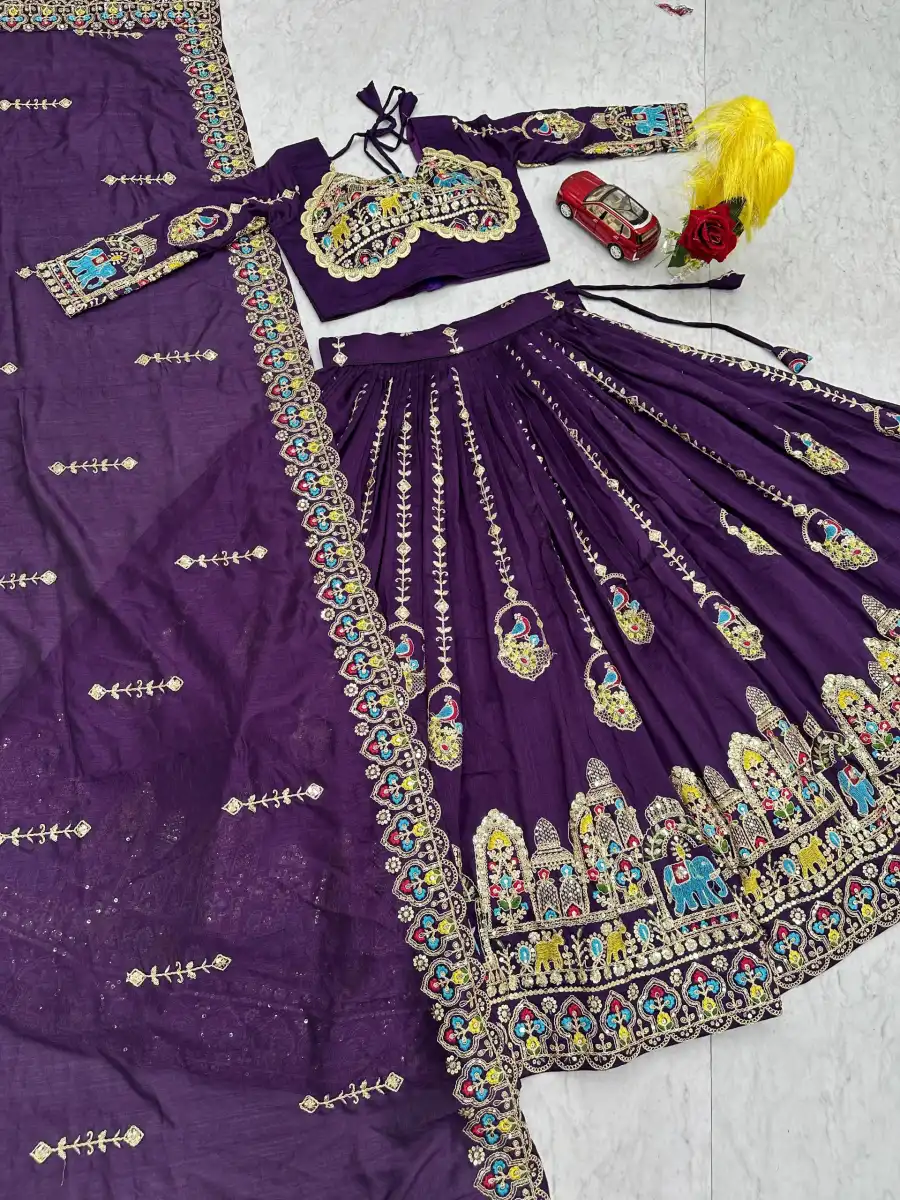 DESIGNER VICHITRA EMBROIDERY CODING SEQUENCE & THREAD WORK LEHENGA CHOLI WITH DUPATTA WEDDING WEAR WHOLESALE PRICE ETHNIC GARMENT (6)