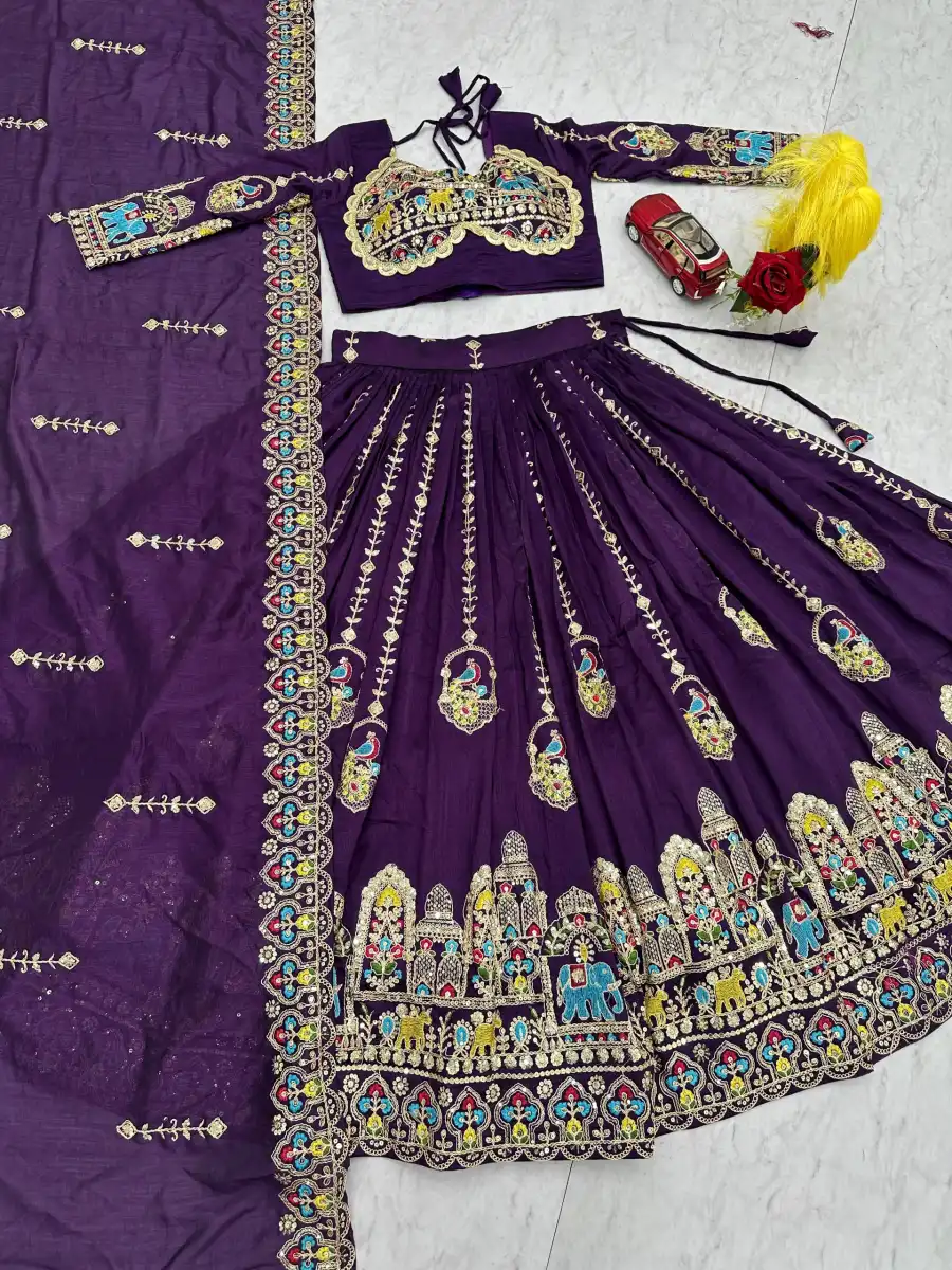 DESIGNER VICHITRA EMBROIDERY CODING SEQUENCE & THREAD WORK LEHENGA CHOLI WITH DUPATTA WEDDING WEAR WHOLESALE PRICE ETHNIC GARMENT (8)