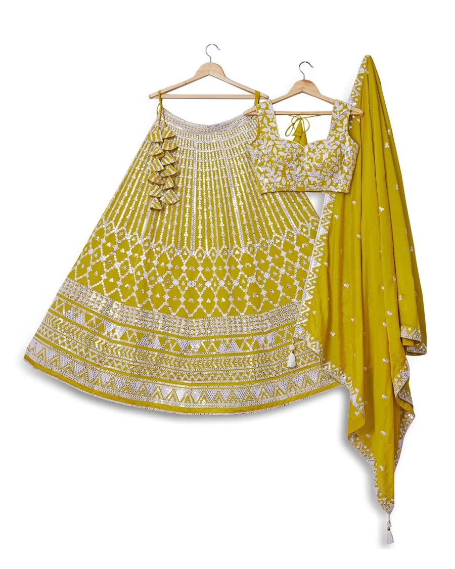 DESIGNER VICHITRA SILK EMBROIDERY AND SEQUENCE WORK LEHENGA CHOLI WITH DUPATTA WEDDING WEAR WHOLESALE PRICE ETHNIC GARMENT (3)