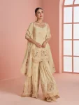 DESIGNER VICHITRA SILK EMBROIDERY SEQUENCE + CODING WORK TOP SHARARA WITH DUPATTA WEDDING WEAR WHOLESALE PRICE EHNIC GARMENT (1)
