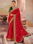 DESIGNER VICHITRA SILK EMBROIDERY SEQUENCE WORK SAREE WITH UNSTITCHED BLOUSE RED