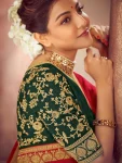 DESIGNER VICHITRA SILK EMBROIDERY SEQUENCE WORK SAREE WITH UNSTITCHED BLOUSE WEDDING WEAR WHOLESALE PRICE ETHNIC GARMENT (1)