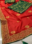 DESIGNER VICHITRA SILK EMBROIDERY SEQUENCE WORK SAREE WITH UNSTITCHED BLOUSE WEDDING WEAR WHOLESALE PRICE ETHNIC GARMENT (1)