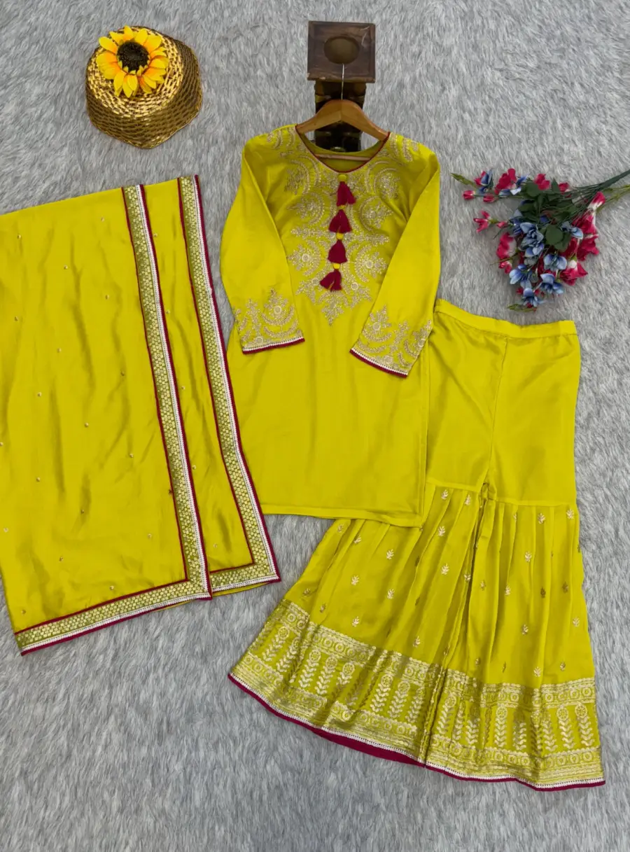DESIGNER VICHITRA SILK EMBROIDERY SEQUENCE WORK TOP SHARARA WITH DUPATTA FESTIVE WEAR WHOLESALE PRICE ETHNIC GARMENT (2)