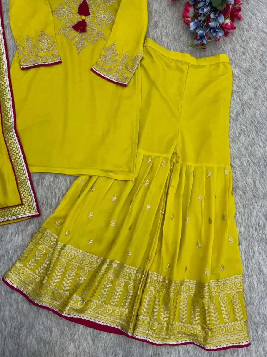 DESIGNER VICHITRA SILK EMBROIDERY SEQUENCE WORK TOP SHARARA WITH DUPATTA FESTIVE WEAR WHOLESALE PRICE ETHNIC GARMENT (6)