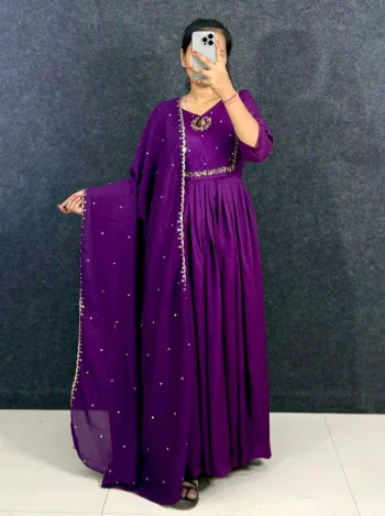 DESIGNER VICHITRA SILK HANDWORK GOWN WITH DUPATTA PURPLE
