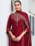 DESIGNER VICHITRA SILK SEQUENCE EMBROIDERY WORK TOP BOTTOM WITH DUPATTA FESTIVE WEAR WHOLESALE PRICE ETHNIC GARMENT (3)