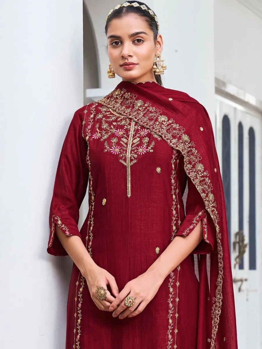 DESIGNER VICHITRA SILK SEQUENCE EMBROIDERY WORK TOP BOTTOM WITH DUPATTA FESTIVE WEAR WHOLESALE PRICE ETHNIC GARMENT (2)