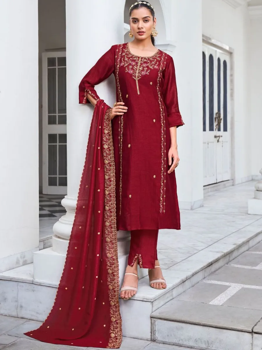 DESIGNER VICHITRA SILK SEQUENCE EMBROIDERY WORK TOP BOTTOM WITH DUPATTA FESTIVE WEAR WHOLESALE PRICE ETHNIC GARMENT (3)