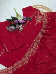 DESIGNER VICHITRA SILK SEQUENCE EMBROIDERY WORK TOP BOTTOM WITH DUPATTA FESTIVE WEAR WHOLESALE PRICE ETHNIC GARMENT (3)