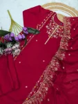 DESIGNER VICHITRA SILK SEQUENCE EMBROIDERY WORK TOP BOTTOM WITH DUPATTA FESTIVE WEAR WHOLESALE PRICE ETHNIC GARMENT (3)