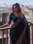 FANCY BANARASI SILK WEAVING WORK SAREE WITH UNSTITCHED BLOUSE BLACK