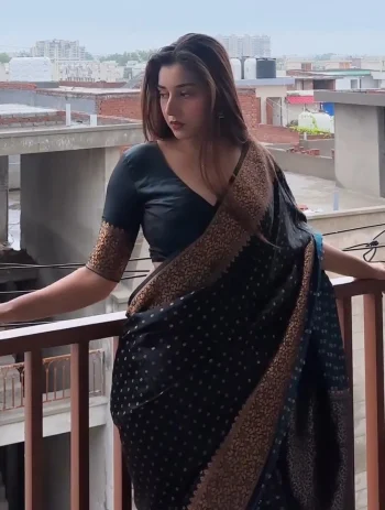 FANCY BANARASI SILK WEAVING WORK SAREE WITH UNSTITCHED BLOUSE BLACK