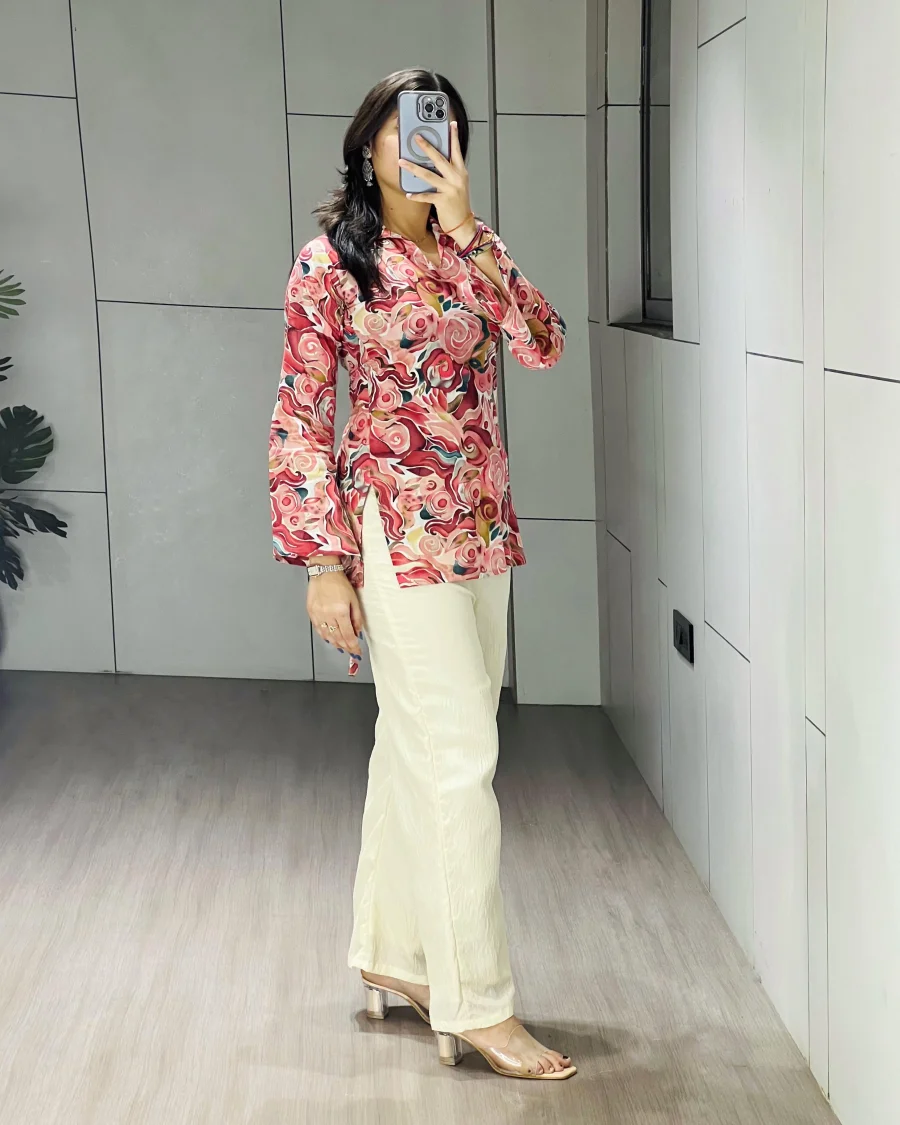 FANCY CAMBRIC COTTON PRINTED WITH FOIL WORK AND BACK SIDE DORI WORK TOP PALAZZO SET DAILY WEAR WHOLESALE PRICE ETHNIC GARMENT (2)