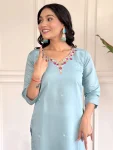 FANCY CHANDERI EMBROIDERY WORK TOP BOTTOM WITH DUPATTA FESTIVE WEAR WHOLESALE PRICE ETHNIC GARMENT (5)