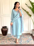 FANCY CHANDERI EMBROIDERY WORK TOP BOTTOM WITH DUPATTA FESTIVE WEAR WHOLESALE PRICE ETHNIC GARMENT (5)