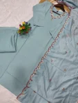 FANCY CHANDERI EMBROIDERY WORK TOP BOTTOM WITH DUPATTA FESTIVE WEAR WHOLESALE PRICE ETHNIC GARMENT (5)