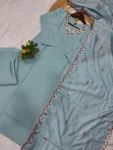 FANCY CHANDERI EMBROIDERY WORK TOP BOTTOM WITH DUPATTA FESTIVE WEAR WHOLESALE PRICE ETHNIC GARMENT (5)