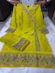 FANCY CHANDERI SILK EMBROIDERY CODING SEQUENCE THREAD WORK TOP BOTTOM SET FESTIVE WEAR WHOLESALE PRICE ETHNIC GARMENT (3)