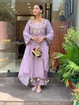 FANCY CHANDERI SILK SEQUENCE CODING EMBROIDERY WORK TOP BOTTOM WITH DUPATTA FESTIVE WEAR WHOLESALE PRICE ETHNIC GARMENT (2)