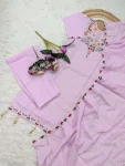 FANCY CHANDERI SILK SEQUENCE CODING EMBROIDERY WORK TOP BOTTOM WITH DUPATTA FESTIVE WEAR WHOLESALE PRICE ETHNIC GARMENT (2)
