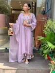 FANCY CHANDERI SILK SEQUENCE CODING EMBROIDERY WORK TOP BOTTOM WITH DUPATTA LAVENDER