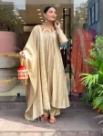FANCY CHANDERI SILK SEQUENCE EMBROIDERY WORK TOP BOTTOM WITH DUPATTA CREAM