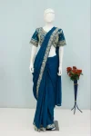 FANCY CHINON EMBROIDERY SEQUENCE WORK READY TO WEAR SAREE WITH STITCHED BLOUSE RAMA