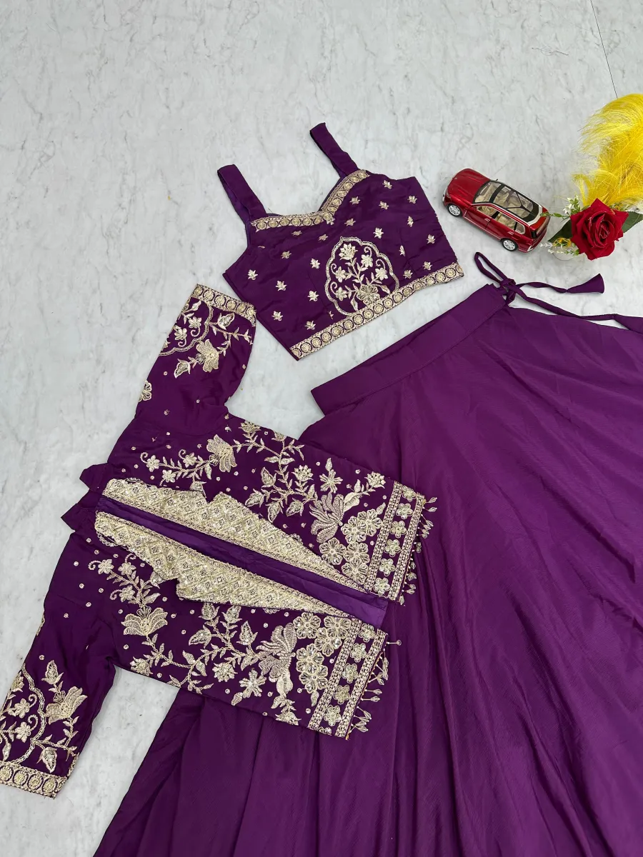 FANCY CHINON EMBROIDERY THREAD AND SEQUENCE WORK LEHENGA CHOLI WITH JACKET WEDDING WEAR WHOLESALE PRICE ETHNIC GARMENT (1)