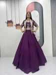 FANCY CHINON EMBROIDERY THREAD AND SEQUENCE WORK LEHENGA CHOLI WITH JACKET PURPLE