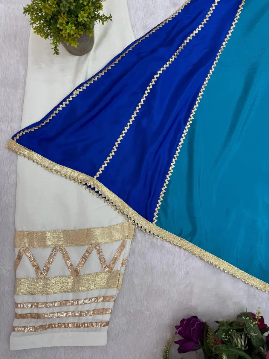 FANCY CHINON FANCY GOTA PATTI WORK TOP BOTTOM SET RAMA AND WHITE (1)