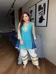 FANCY CHINON FANCY GOTA PATTI WORK TOP BOTTOM SET RAMA AND WHITE (3)