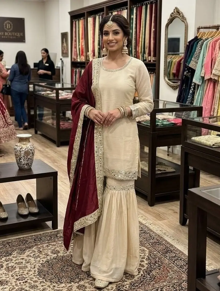 FANCY CHINON SEQUENCE EMBROIDERY WORK TOP SHARARA WITH DUPATTA FESTIVE WEAR WHOLESALE PRICE ETHNIC GARMENT (4)
