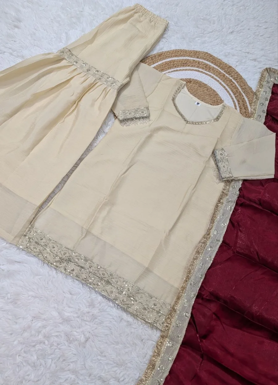 FANCY CHINON SEQUENCE EMBROIDERY WORK TOP SHARARA WITH DUPATTA FESTIVE WEAR WHOLESALE PRICE ETHNIC GARMENT (8)