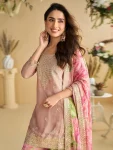 FANCY CHINON SILK EMBROIDERY SEQUENCE WITH CODING WORK TOP PALAZZO WITH DUPATTA FESTIVE WEAR WHOLESALE PRICE ETHNIC GARMENT (3)