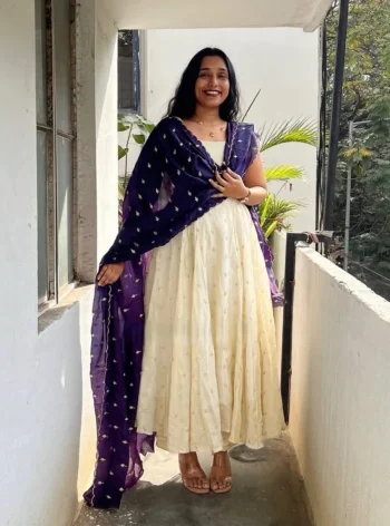 FANCY CHINON SILK EMBROIDERY SEQUENCE WORK GOWN WITH DUPATTA PURPLE