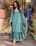 FANCY CHINON SILK EMBROIDERY THREAD & SEQUENCE WORK TOP SHARARA WITH DUPATTA FESTIVE WEAR WHOLESALE PRICE ETHNIC GARMENT (19)