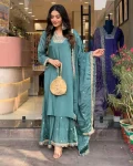 FANCY CHINON SILK EMBROIDERY THREAD & SEQUENCE WORK TOP SHARARA WITH DUPATTA RAMA