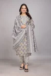FANCY COTTON BLEND FOIL PRINT WORK TOP BOTTOM WITH DUPATTA GREY