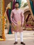 FANCY COTTON CROCHET SEQUENCE WITH DIGITAL PRINT WORK MEN’S KURTA PAYJAMA FESTIVE WEAR WHOLESALE PRICE ETHNIC GARMENT (2)