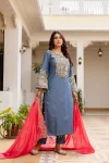 FANCY COTTON DENIM EMBROIDERY, REAL MIRROR AND LACE WORK TOP BOTTOM WITH DUPATTA FESTIVE WEAR WHOLESALE PRICE ETHNIC GARMENT (5)