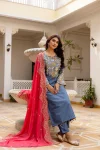 FANCY COTTON DENIM EMBROIDERY, REAL MIRROR AND LACE WORK TOP BOTTOM WITH DUPATTA FESTIVE WEAR WHOLESALE PRICE ETHNIC GARMENT (5)