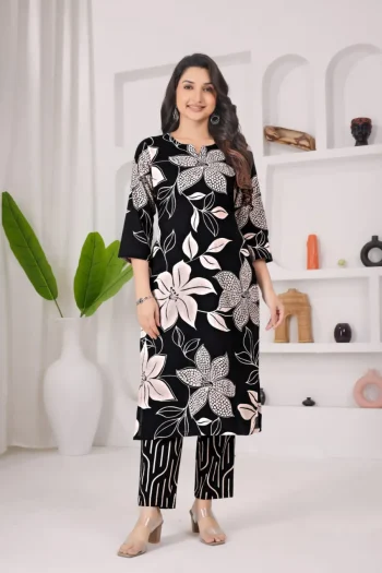 FANCY COTTON DIGITAL PRINT WORK TOP PENT SET BLACK