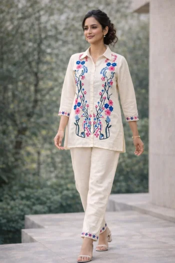 FANCY COTTON EMBROIDERY MULTI THREAD WORK CO-ORD SET COTTON